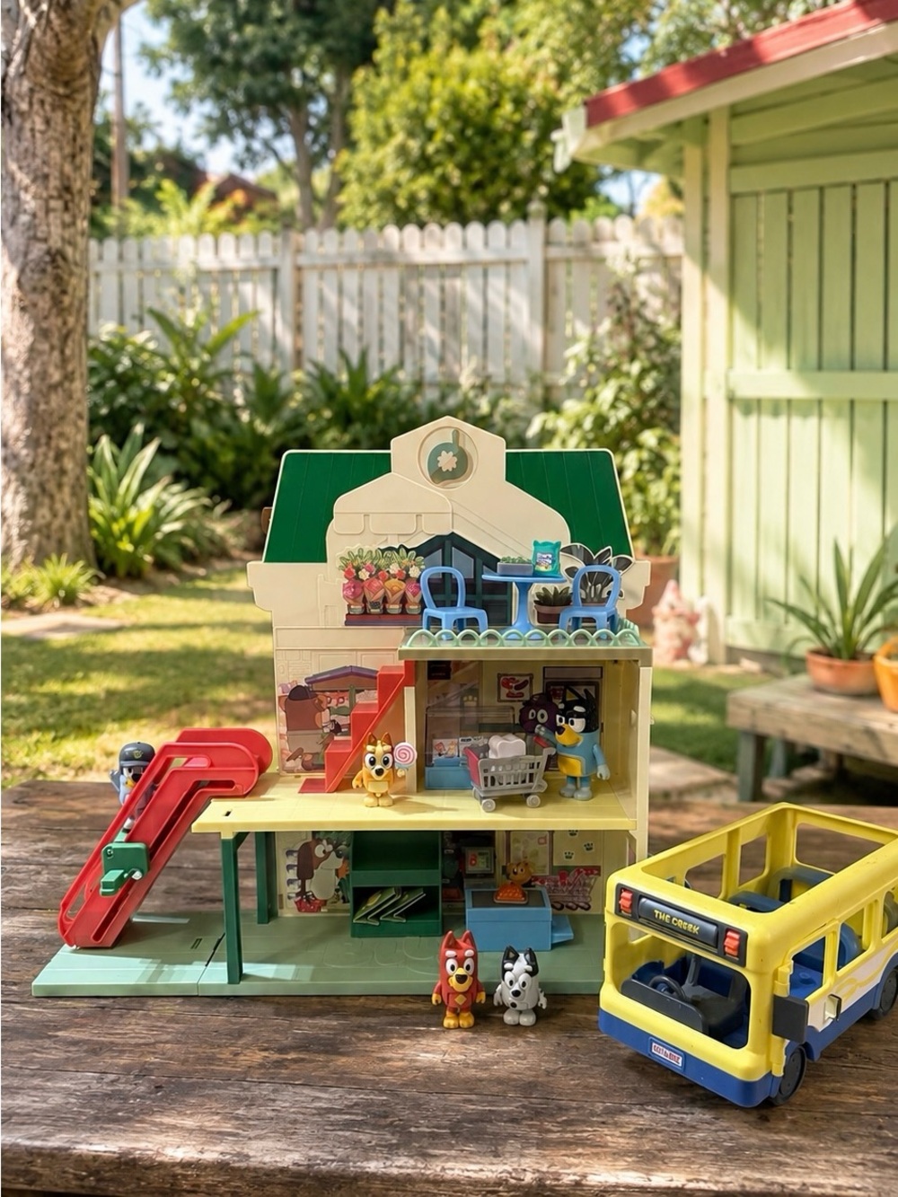 Bluey Let's Play Chef Supermarket Bingo Dollhouse Playset w/ Adventure Bus